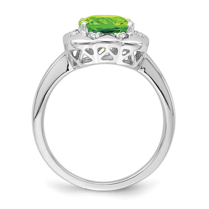 14K Weißgold Ring mit Peridot und echten Diamanten
