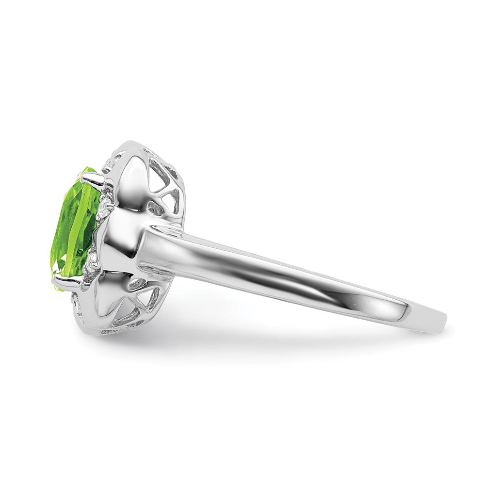 14K Weißgold Ring mit Peridot und echten Diamanten