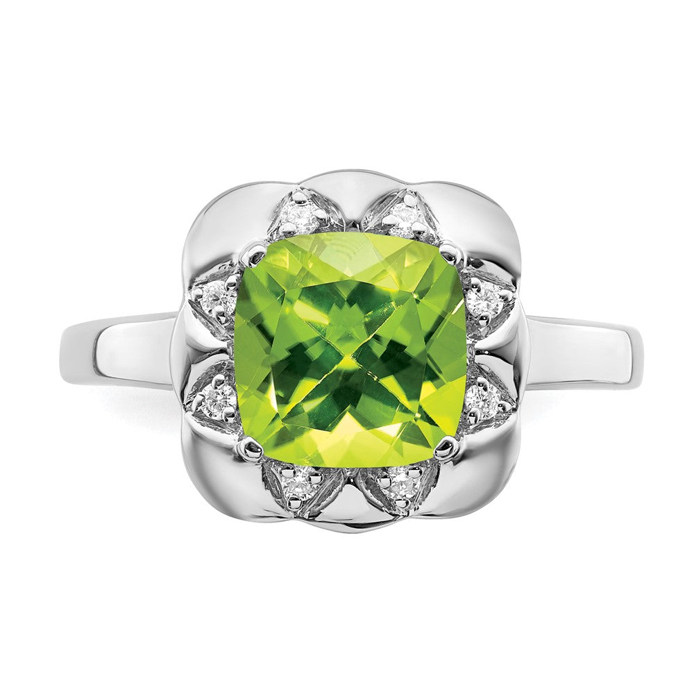 14K Weißgold Ring mit Peridot und echten Diamanten