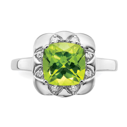 14K Weißgold Ring mit Peridot und echten Diamanten