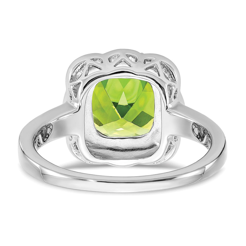 14K Weißgold Ring mit Peridot und echten Diamanten