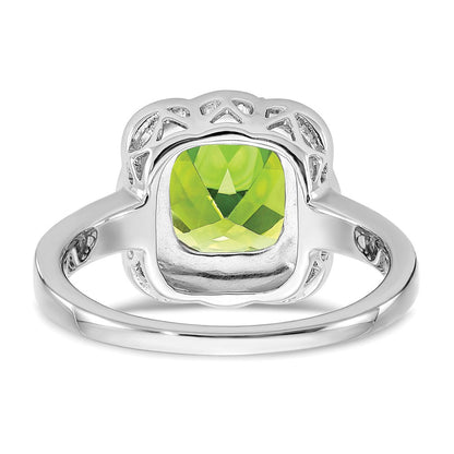14K Weißgold Ring mit Peridot und echten Diamanten