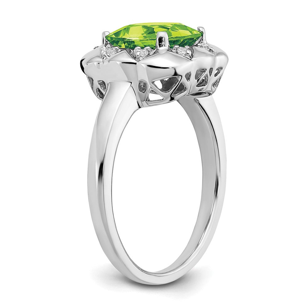 14K Weißgold Ring mit Peridot und echten Diamanten