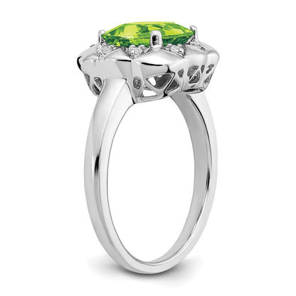 14K Weißgold Ring mit Peridot und echten Diamanten