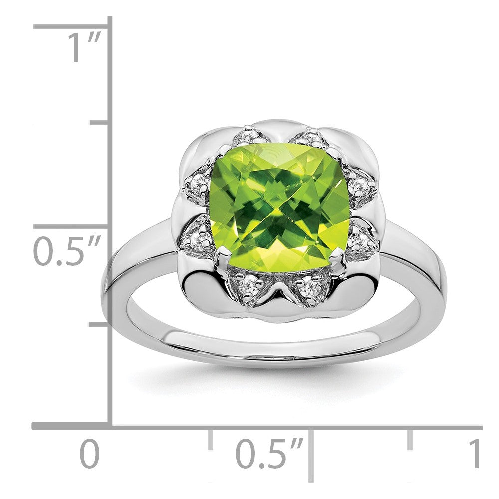 14K Weißgold Ring mit Peridot und echten Diamanten