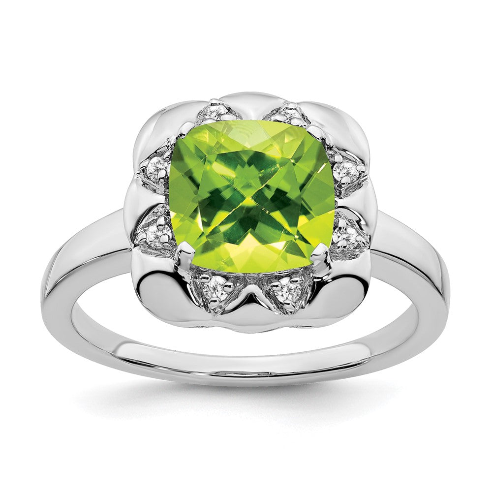 14K Weißgold Ring mit Peridot und echten Diamanten