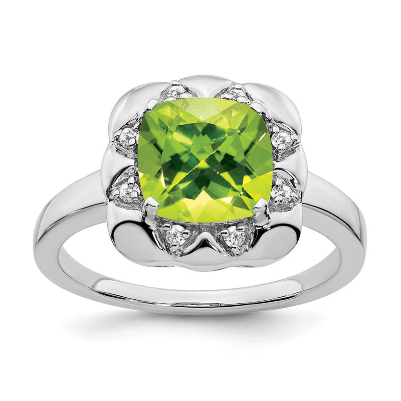 14K Weißgold Ring mit Peridot und echten Diamanten