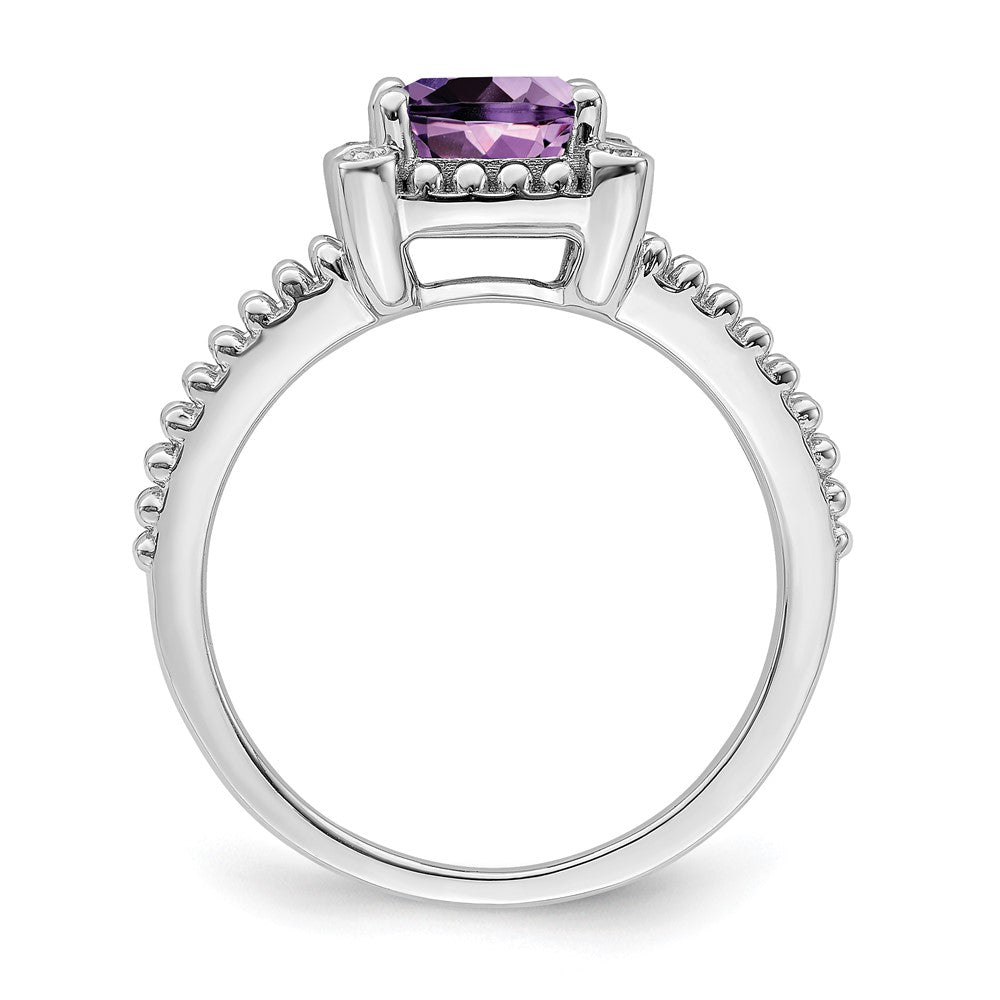 14K Weißgold Ring mit Kissenschliff-Amethyst und echten Diamanten