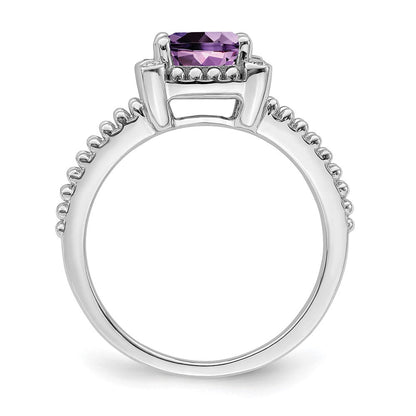 14K Weißgold Ring mit Kissenschliff-Amethyst und echten Diamanten