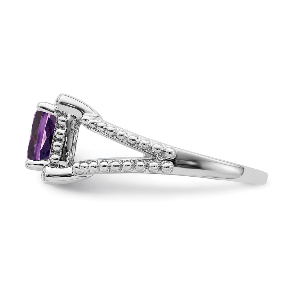 14K Weißgold Ring mit Kissenschliff-Amethyst und echten Diamanten