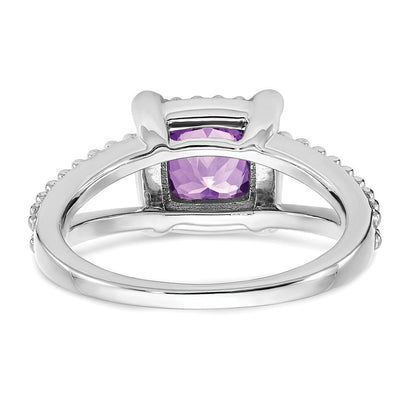 14K Weißgold Ring mit Kissenschliff-Amethyst und echten Diamanten