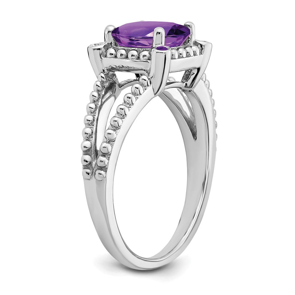 14K Weißgold Ring mit Kissenschliff-Amethyst und echten Diamanten