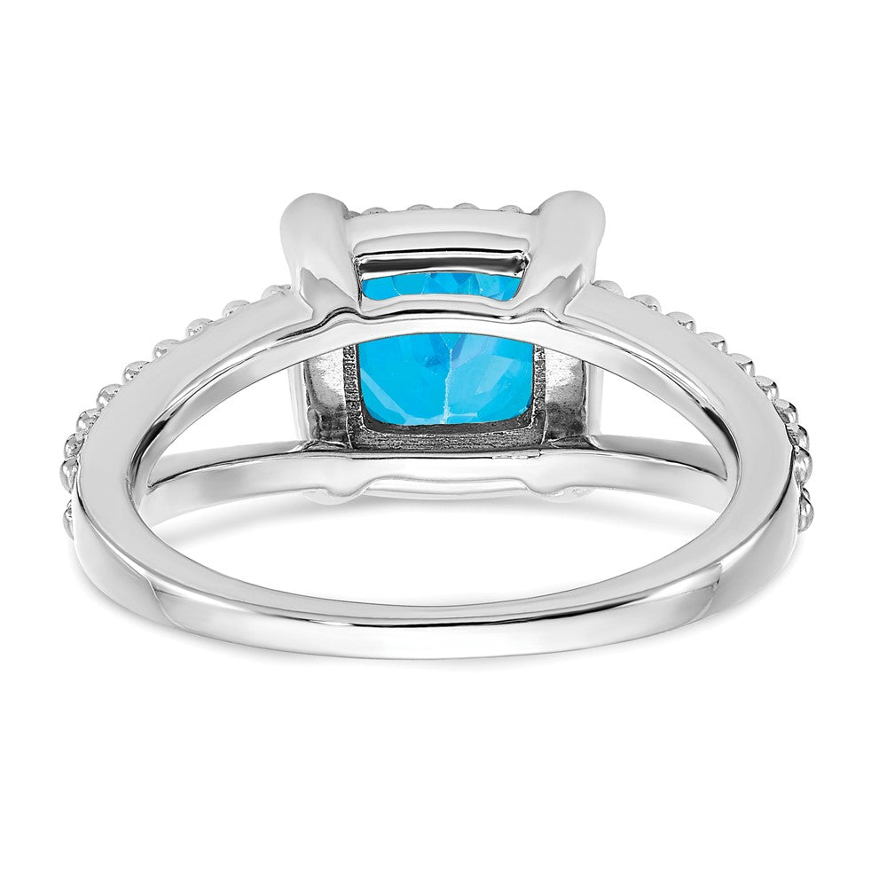 14K Weißgold Ring mit Kissenschliff-Blautopas und echten Diamanten