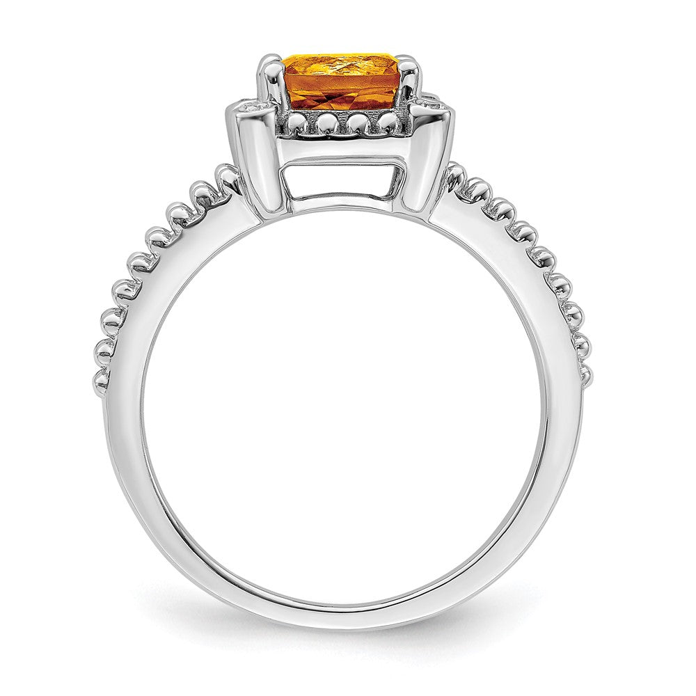 14K Weißgold Ring mit Citrin im Kissenschliff und echten Diamanten