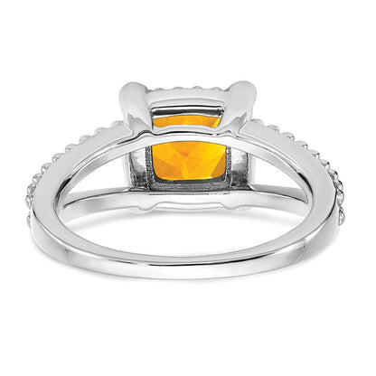 14K Weißgold Ring mit Citrin im Kissenschliff und echten Diamanten