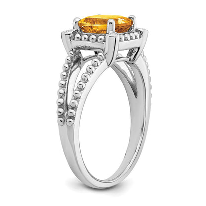 14K Weißgold Ring mit Citrin im Kissenschliff und echten Diamanten