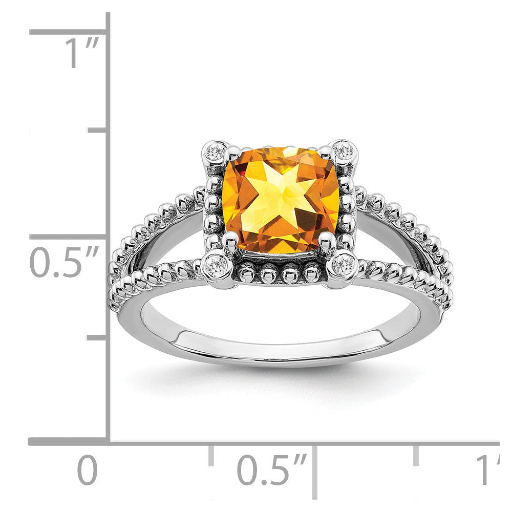 14K Weißgold Ring mit Citrin im Kissenschliff und echten Diamanten