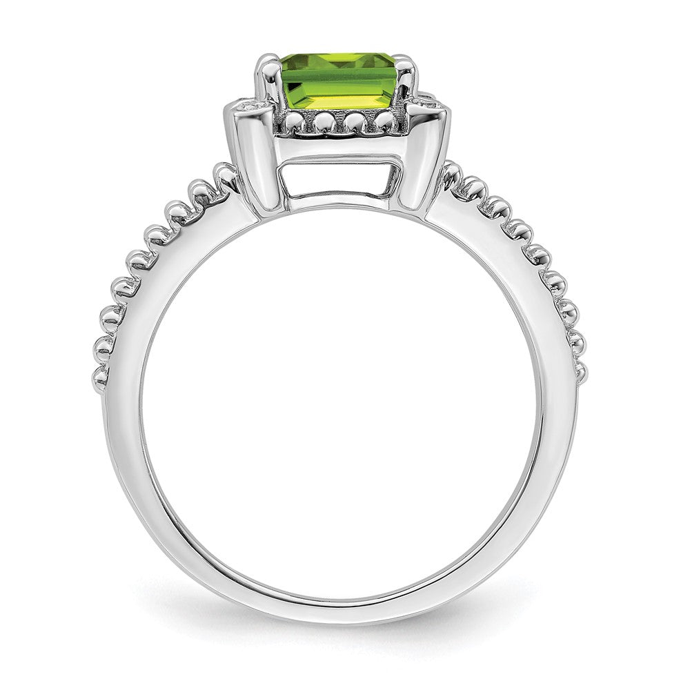 14K Weißgold Ring mit Kissenschliff-Peridot und echten Diamanten