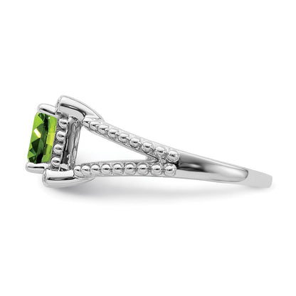 14K Weißgold Ring mit Kissenschliff-Peridot und echten Diamanten