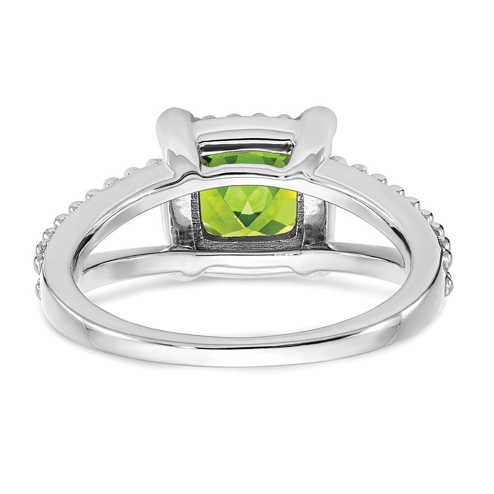 14K Weißgold Ring mit Kissenschliff-Peridot und echten Diamanten