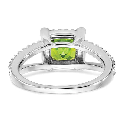 14K Weißgold Ring mit Kissenschliff-Peridot und echten Diamanten