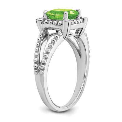 14K Weißgold Ring mit Kissenschliff-Peridot und echten Diamanten