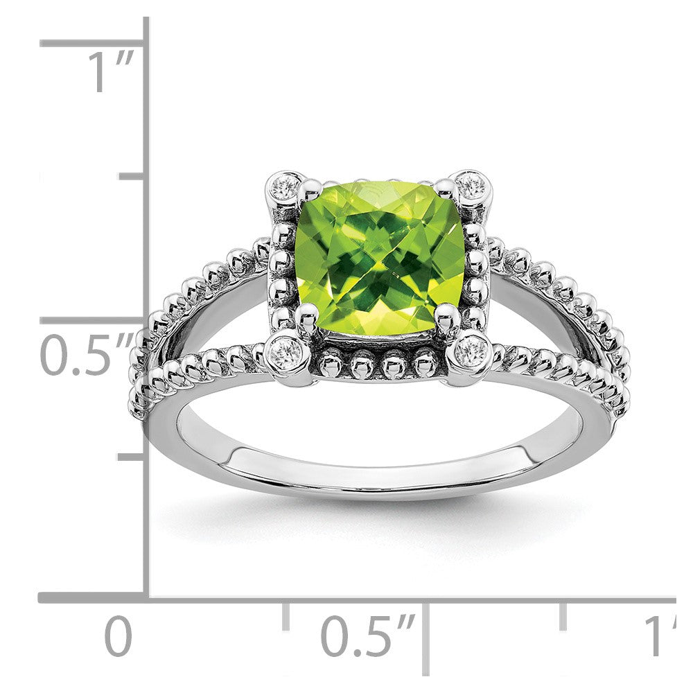 14K Weißgold Ring mit Kissenschliff-Peridot und echten Diamanten