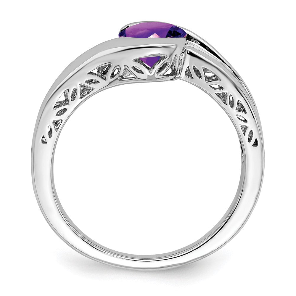 14K Weißgold Amethyst-Bypass-Ring