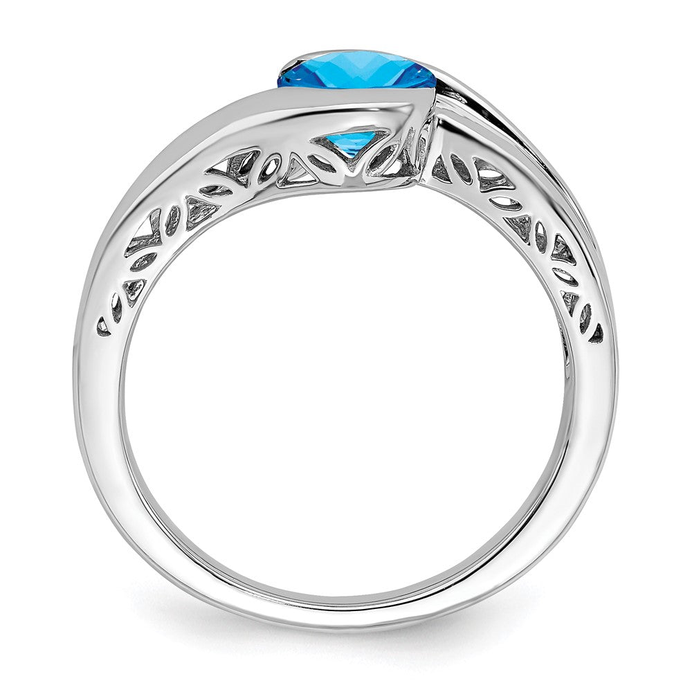 Massiv 14K Weißgold Synthetisch Blautopas Bypass Ring