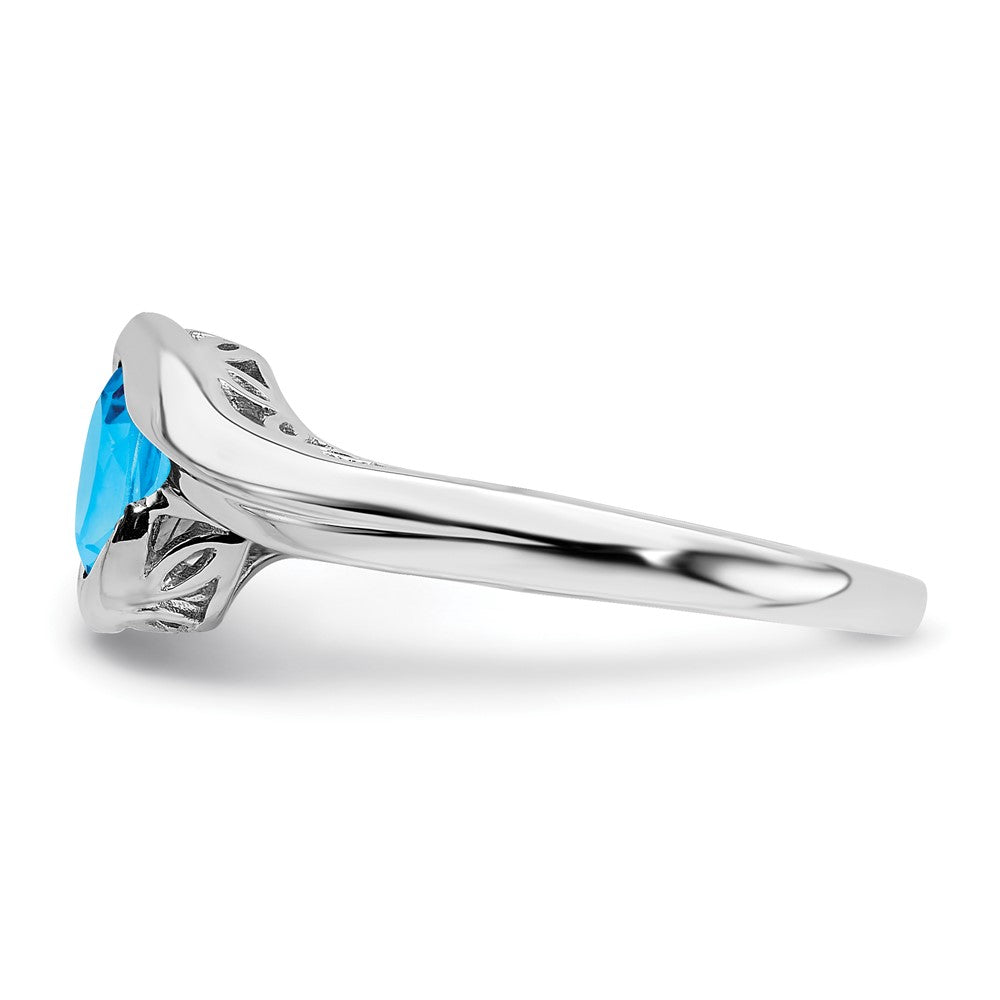 Massiv 14K Weißgold Synthetisch Blautopas Bypass Ring