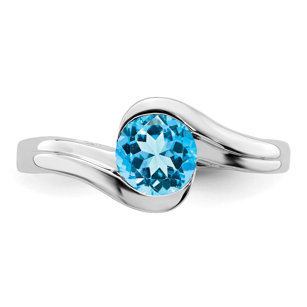 Massiv 14K Weißgold Synthetisch Blautopas Bypass Ring