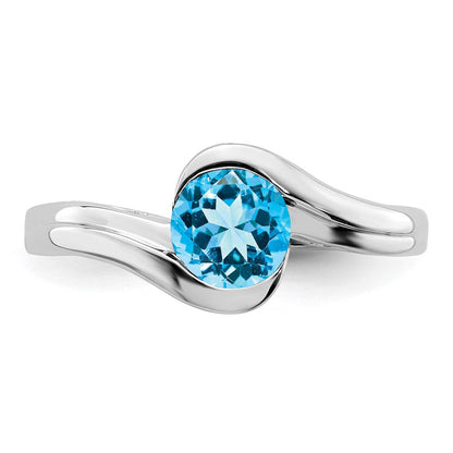 Massiv 14K Weißgold Synthetisch Blautopas Bypass Ring