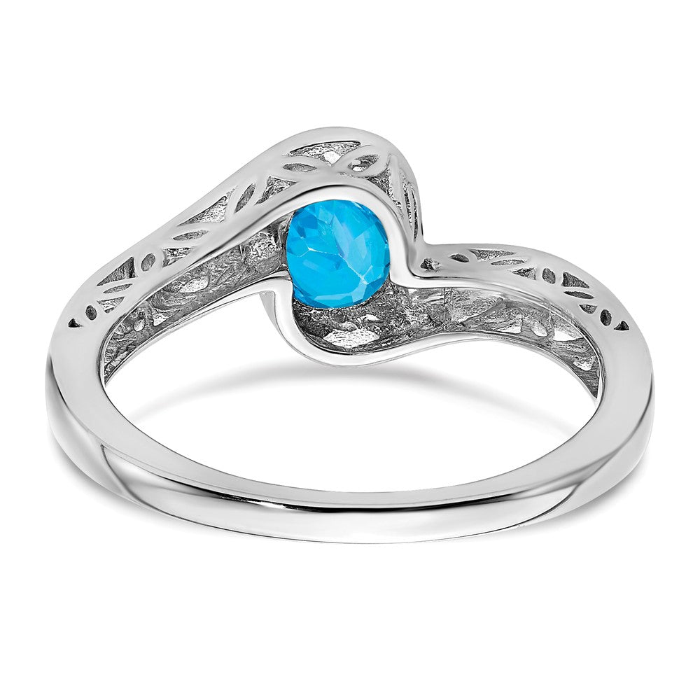 Massiv 14K Weißgold Synthetisch Blautopas Bypass Ring