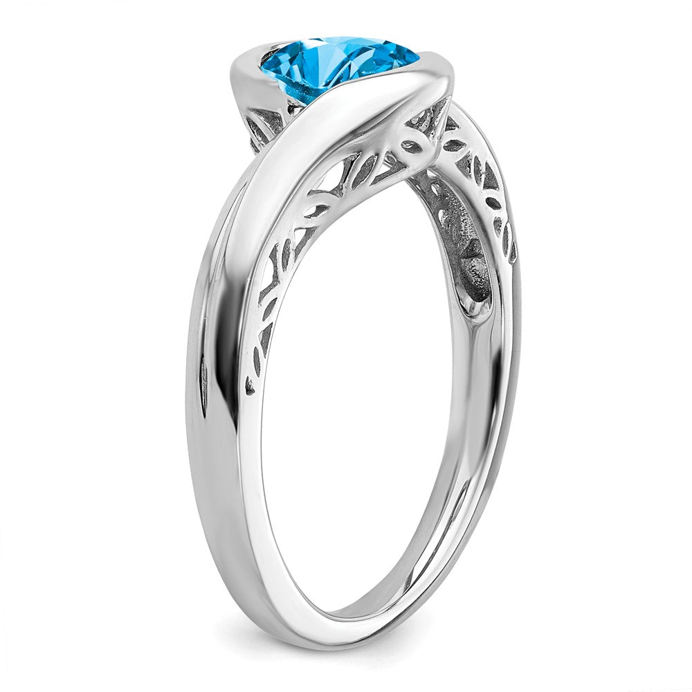 Massiv 14K Weißgold Synthetisch Blautopas Bypass Ring