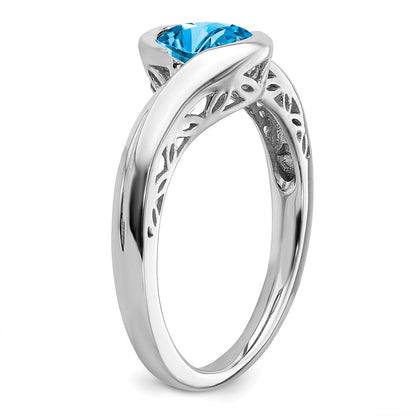 Massiv 14K Weißgold Synthetisch Blautopas Bypass Ring