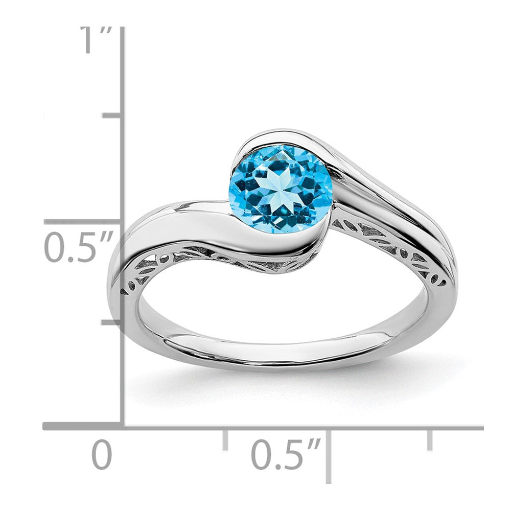 Massiv 14K Weißgold Synthetisch Blautopas Bypass Ring
