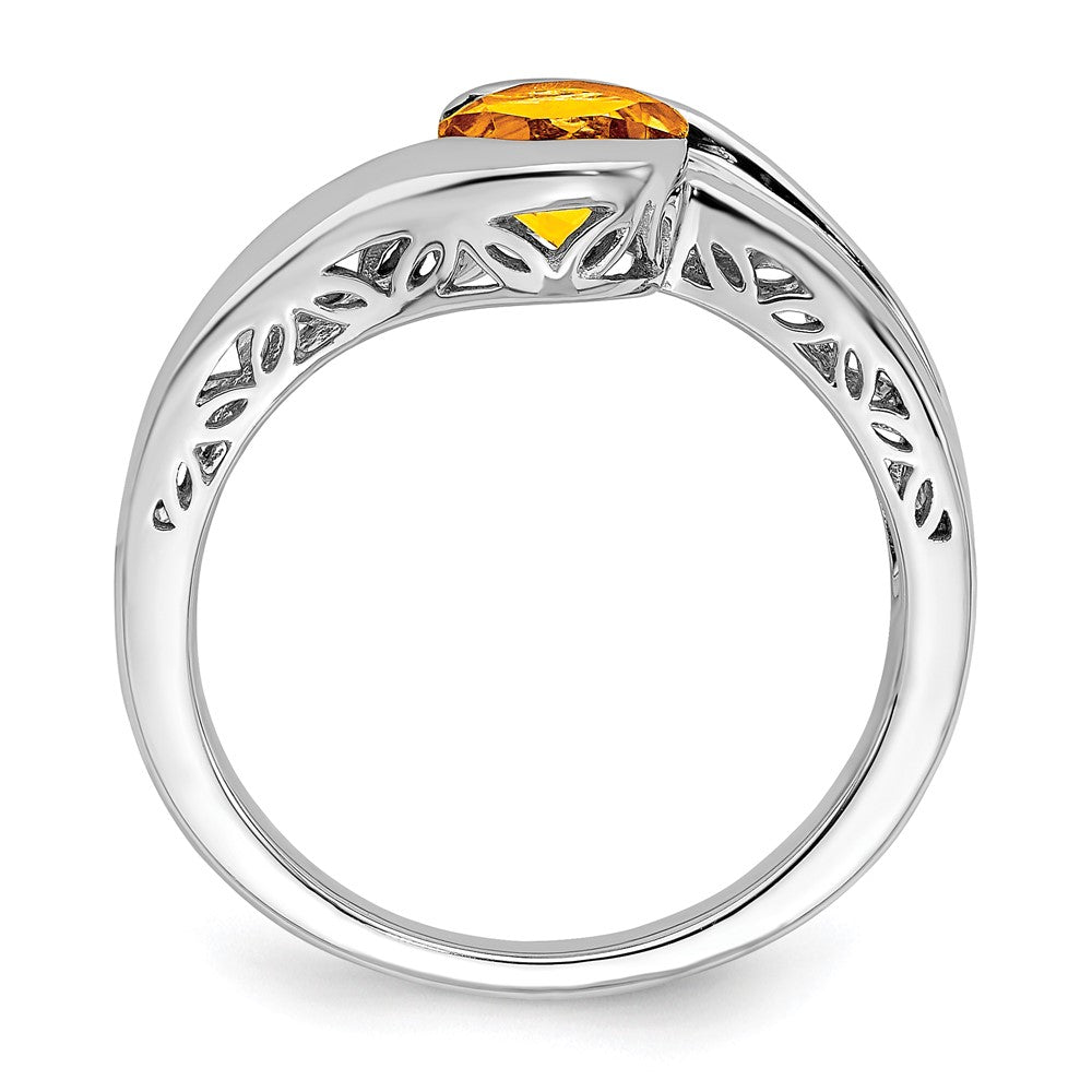 Massiv 14K Weißgold Synthetisch Citrin Bypass Ring