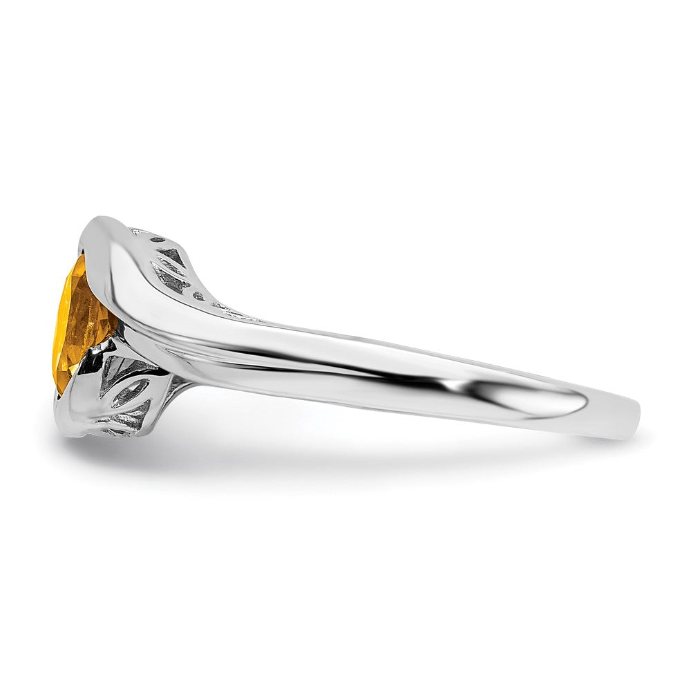 Massiv 14K Weißgold Synthetisch Citrin Bypass Ring