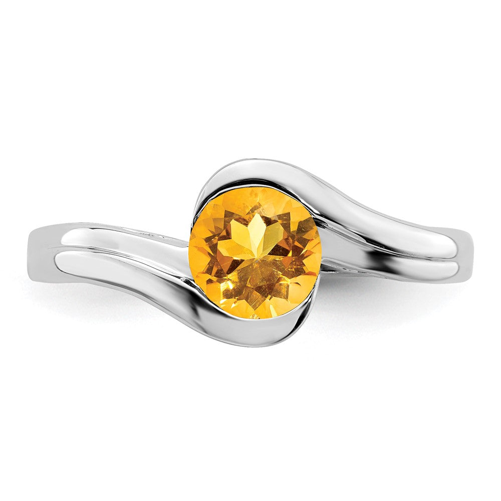 Massiv 14K Weißgold Synthetisch Citrin Bypass Ring