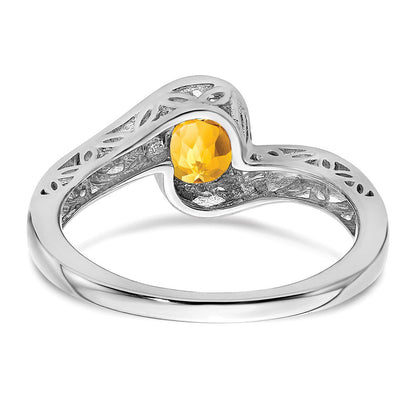 Massiv 14K Weißgold Synthetisch Citrin Bypass Ring