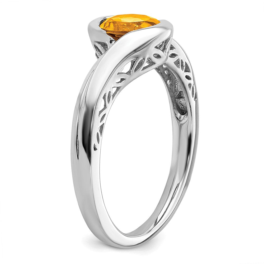 Massiv 14K Weißgold Synthetisch Citrin Bypass Ring