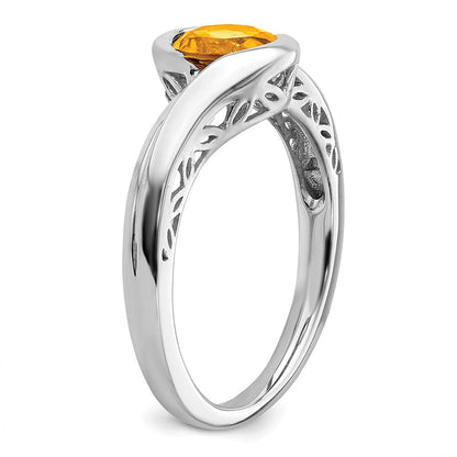Massiv 14K Weißgold Synthetisch Citrin Bypass Ring
