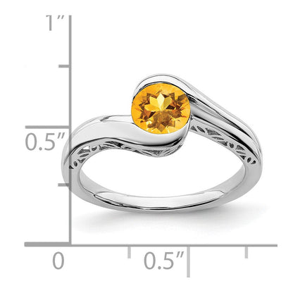 Massiv 14K Weißgold Synthetisch Citrin Bypass Ring