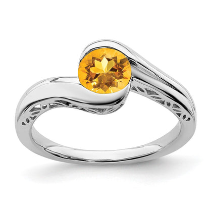 Massiv 14K Weißgold Synthetisch Citrin Bypass Ring