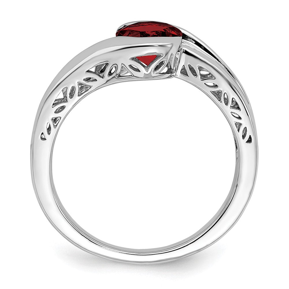 Massiv 14K Weißgold Synthetisch Granat Bypass Ring