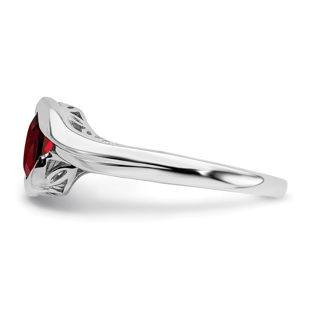 Massiv 14K Weißgold Synthetisch Granat Bypass Ring