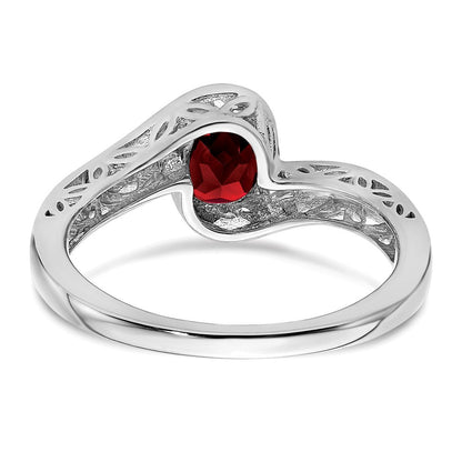 Massiv 14K Weißgold Synthetisch Granat Bypass Ring