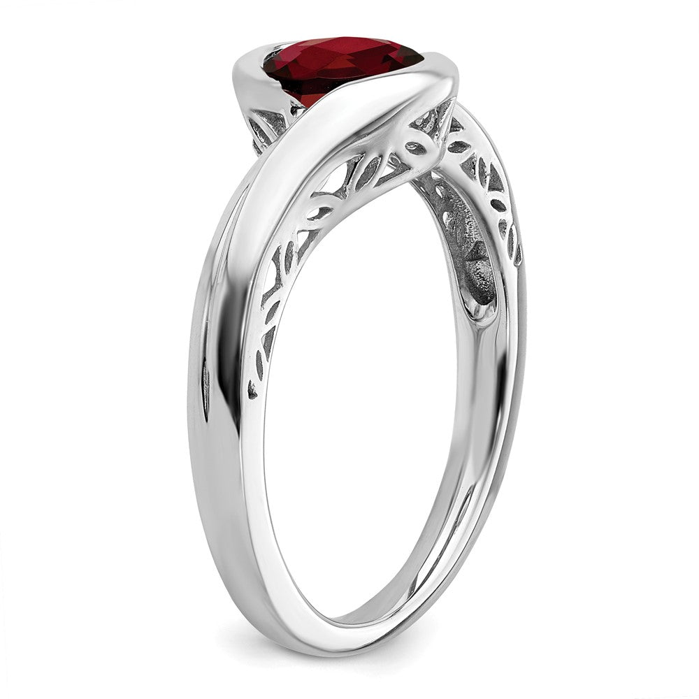 Massiv 14K Weißgold Synthetisch Granat Bypass Ring