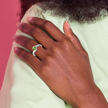 Massiv 14K Weißgold Synthetisch Peridot Bypass Ring