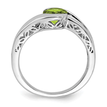 Massiv 14K Weißgold Synthetisch Peridot Bypass Ring